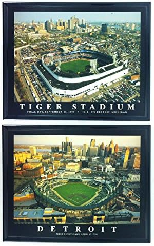 Комерика Парк Детройт Тайгърс и стадион Олд Тайгърс - Комплект от 2 литографии в рамките на с впечатляващи аэрофотоснимками