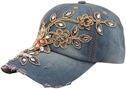 QLAZo Зимна Шапчица-Бини, бейзболна шапка от плат Деним с Отпечатан във формата на Цвете, Лятна Модни Дамски Дънкови