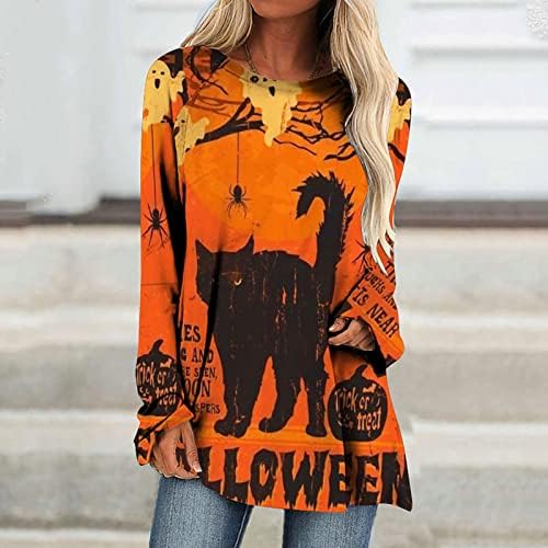 Дамска Блуза Лято Есен 2023 Облекло Модерен Памук Топ с Кръгло Деколте и Графичен Дизайн за Почивка на Хелоуин, Риза за