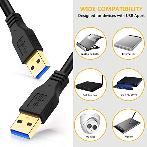 Кабел FXAVA USB-USB, USB-кабел мъж към мъж, кабел, тип A към тип A за пренос на данни, съвместим с корпуси от твърди дискове,