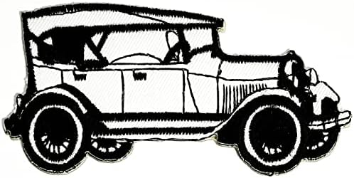 Kleenplus Класически Старата Кола Карикатура Кръпка Бяла Кола Бродирана Апликация на плавателни съдове, Ръчно изработени