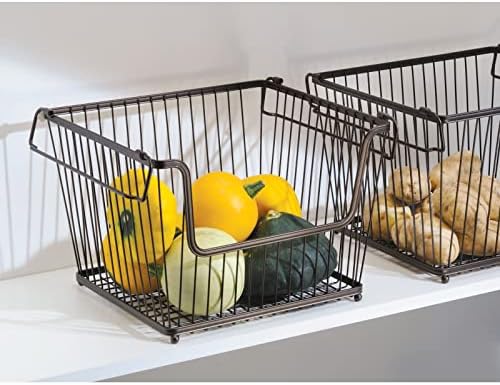 mDesign Штабелируемая Метална кошница за съхранение в кухнята - Голяма Метална кошница за боклук в фермерска къща с дръжки за склада - Органайзер за подреждане телени ?