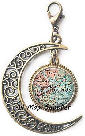 AllMapsupplier Fashion Moon Zipper Pull Закопчалката-омар на картата на Бостън, с цип Moon на картата Бостън,