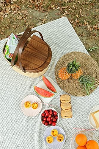 Кошница за пикник Teng Джин Nantucket Basket идеални за пикник, къмпинг или друга градинска плетени от тръстика кошница за пикник с капак и дръжка (черен орех)