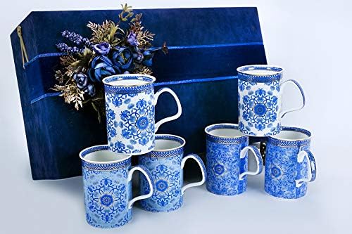 Vikas Khanna От Celeste Shades of Blue Ръчна работа, Керамични Висока чаша с 24-каратово позлатените покритие, Комплект
