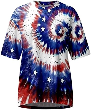 Дамски Памучен тениски с деколте Лодка с образа на Американския Флаг, Ежедневни тениски с Графичен Дизайн за