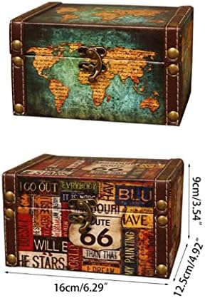 ZSEDP Ретро Кутия за съхранение на Старинен Дървен Сандък със Съкровища, Букви, Калъф за спомен, Украса на работния