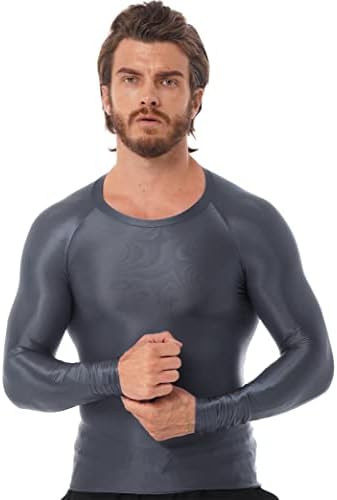 Daenrui Мъжки Компресия Ризи с дълъг ръкав Sport Атлетик Workout Cool Dry Базова Тениска за бягане