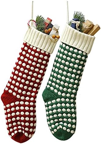 Коледни чорапи Guojanfon, 18 инча, Уникални бордо и зелено Възли коледни чорапи на точки (дължина 18 инча, опаковка