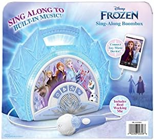 eKids Frozen Sing Along Говорител Бумбокса с микрофон за феновете на Frozen Toys за момичета, Детски караоке-машина с