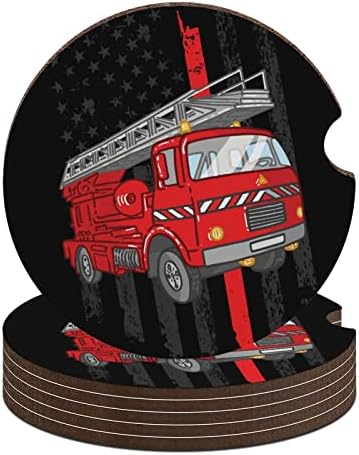 Тънка Червена Линия на Огъня, Пожарникар през Цялата Кола Влакчета Сладък поставки за чаши 2.56 Инча(Ите) И) за Напитки с Абсорбиращи