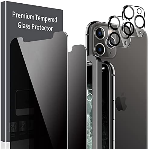 LK 2 Опаковки за iPhone 11 Pro Max Защитно фолио за екрана + 2 опаковки за обектива на камерата, [Антишпионская]