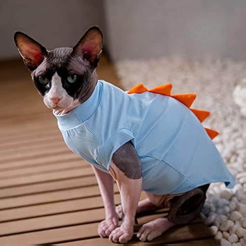 Дрехи за котки Sphynx с модел на Динозавър, Летни Сладки Дишащи Памучни тениски с кръгла яка, тениски с коте и ръкави, Дрехи