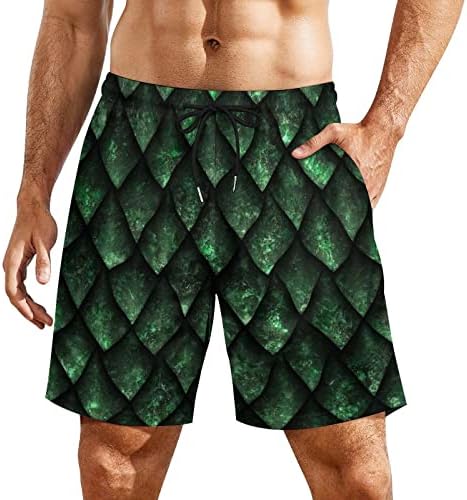 Мъжки Бански Green Dragon Scale с Компрессионной Подплата, Ластични Шорти за Сърф, Плажен Спортен Бански костюм