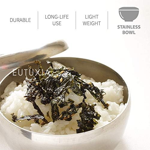 Купа за ориз Eutuxia Корея от неръждаема стомана + Покритие, Комплект от 4 броя. Традиционно, през Цялата и небьющийся.