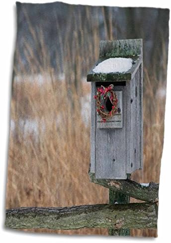 3дрозная птица, кутия за гнездо с празничен венец зимата, Марион, Илинойс, САЩ. - Кърпи (twl-209561-3)