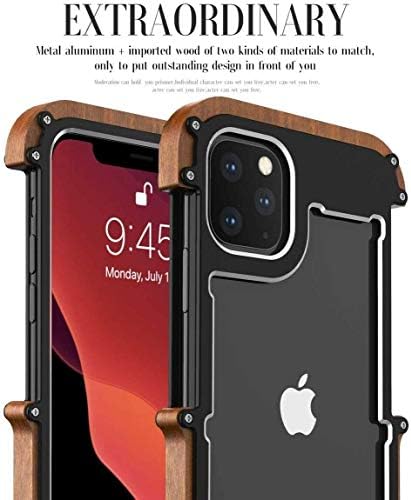 Нов Хибриден Калъф за телефон с Метална рамка от естествено дърво и алуминий за iPhone 11 Pro Max (Черен, iPhone