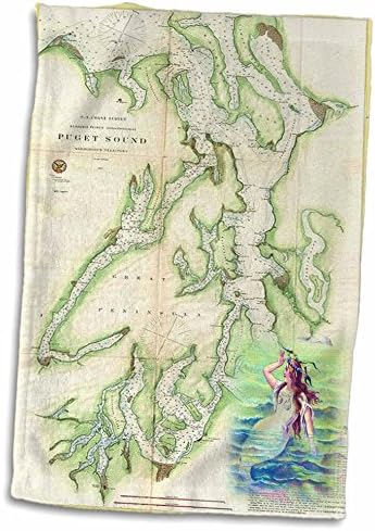 3D Принт на Рози на Реколта Кърпа TWL_214252_1 с морска карта на Puget Sound, 15 x 22