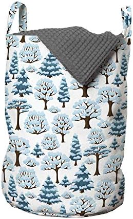 Чанта за дрехи под формата на елхи Ambesonne, Плътни Силуети на Заснежените дървета, черно-бели Сини Тонове, Кошница за дрехи