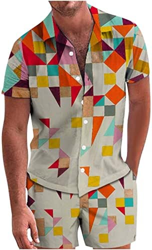 4ZHUZI Мъжки Хавайска Риза и Къси Комплекти Дрехи за Почивка от 2 теми, Ежедневни, Плажни Костюми с цветен модел