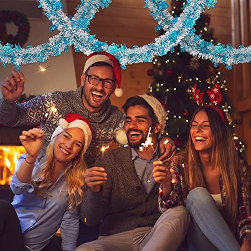 AnyDesign 32,8 Подножието Коледна Гирлянда със Сърма, Синя Сребриста Метална Обрат-Венец от Снежинками, Коледно Парти, Декоративна