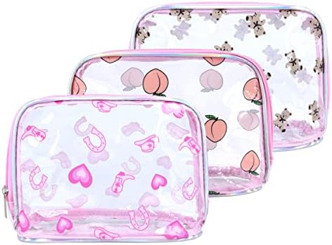Soutrend Преносими Прозрачни козметични чанти за Грим, Комплект от 3 теми, козметични чанти от Сърце и Персиковым Мече,